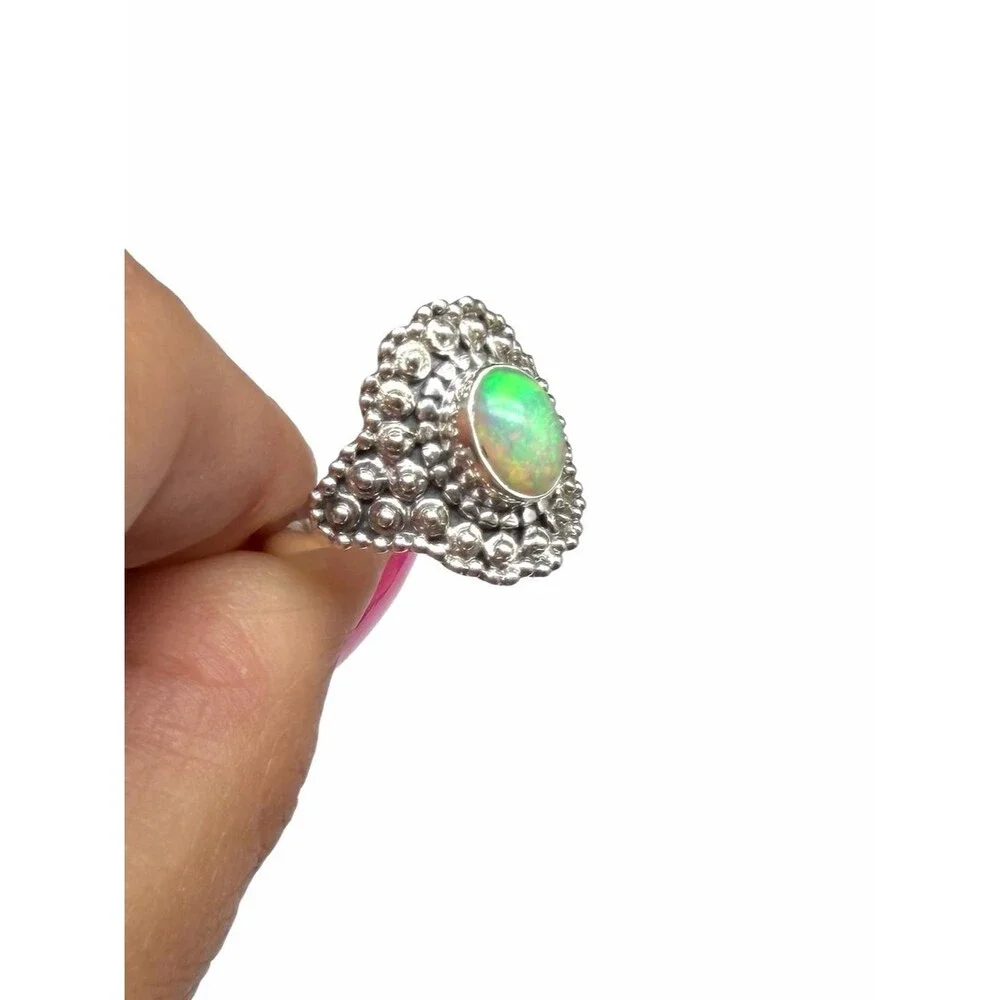 Ethiopian Fire Opal Ring Size 9 Solid 925 Sterling Silver
